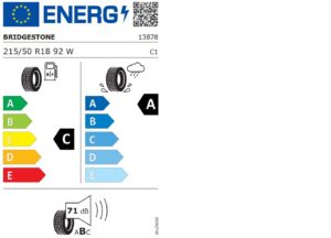 EU-Reifenlabel für Bridgestone, Stufe C im Verbrauch, 71 dB Geräuschpegel, Nasshaftung A.